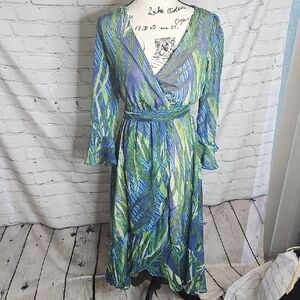 Une Ame Tropical Print Faux Wrap Hi/Low Dress Size Small